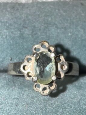 Oval Green Gemstone Floral Halo Ring in Sterling Silver